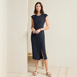 NWT Garnet Hill Cap Sleeve Knit Column Dress Navy Blue Size XL Tencel Lyocell